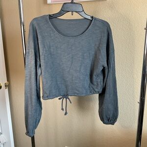 American Eagle Womens Long Sleeve Drawstring Crop‎ Top Slate Gray Medium